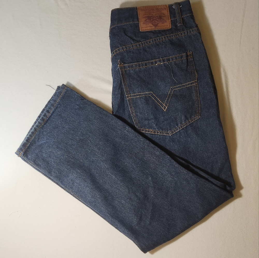 Men's Traditional RB Denim Dark Wash Jeans Premium Straight Fit 34×32